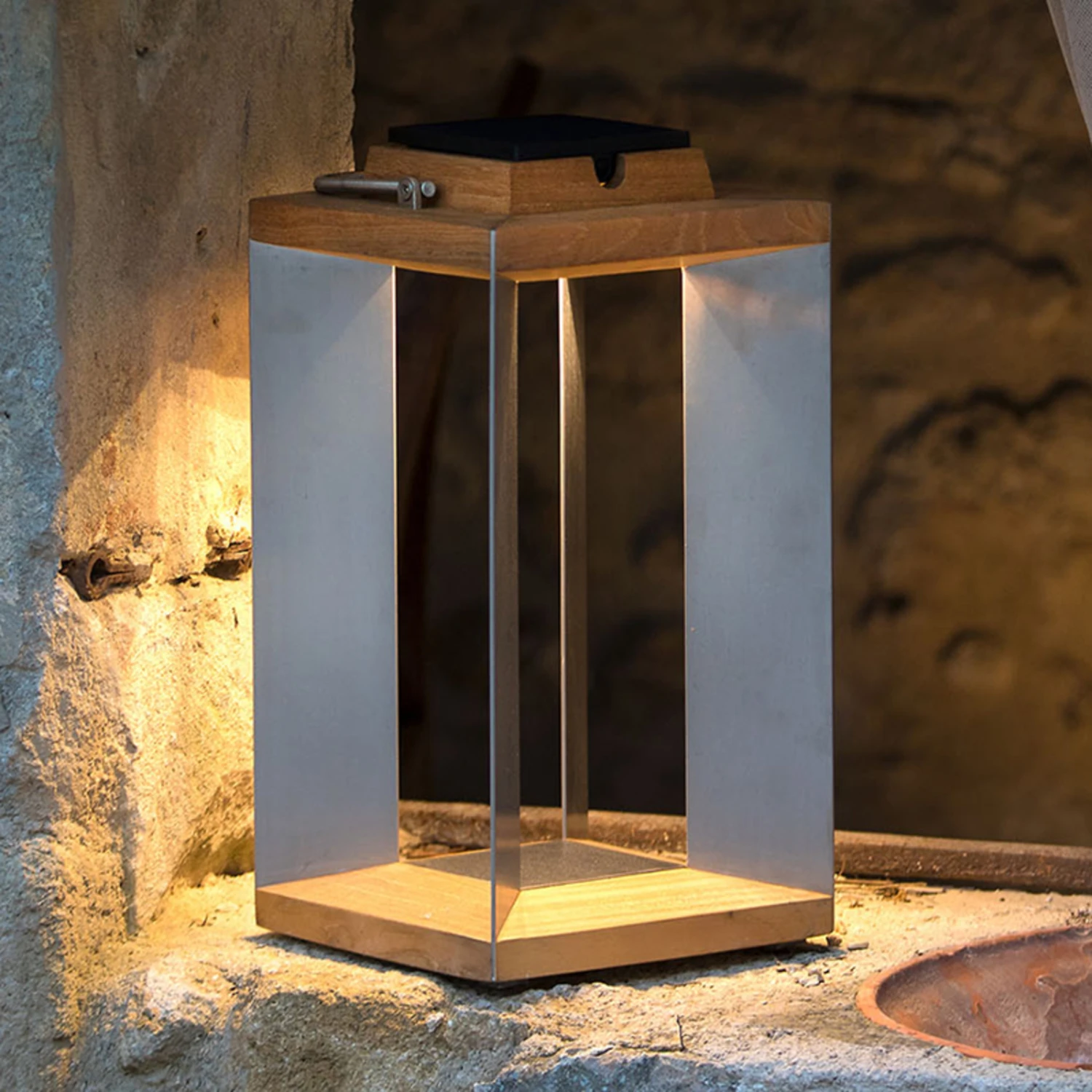 LED-Solarlaterne Teckinox, Teak/Stahl, 45,5cm 3 LED-Solarlaterne Teckinox, Teak/Stahl, 45,5cm