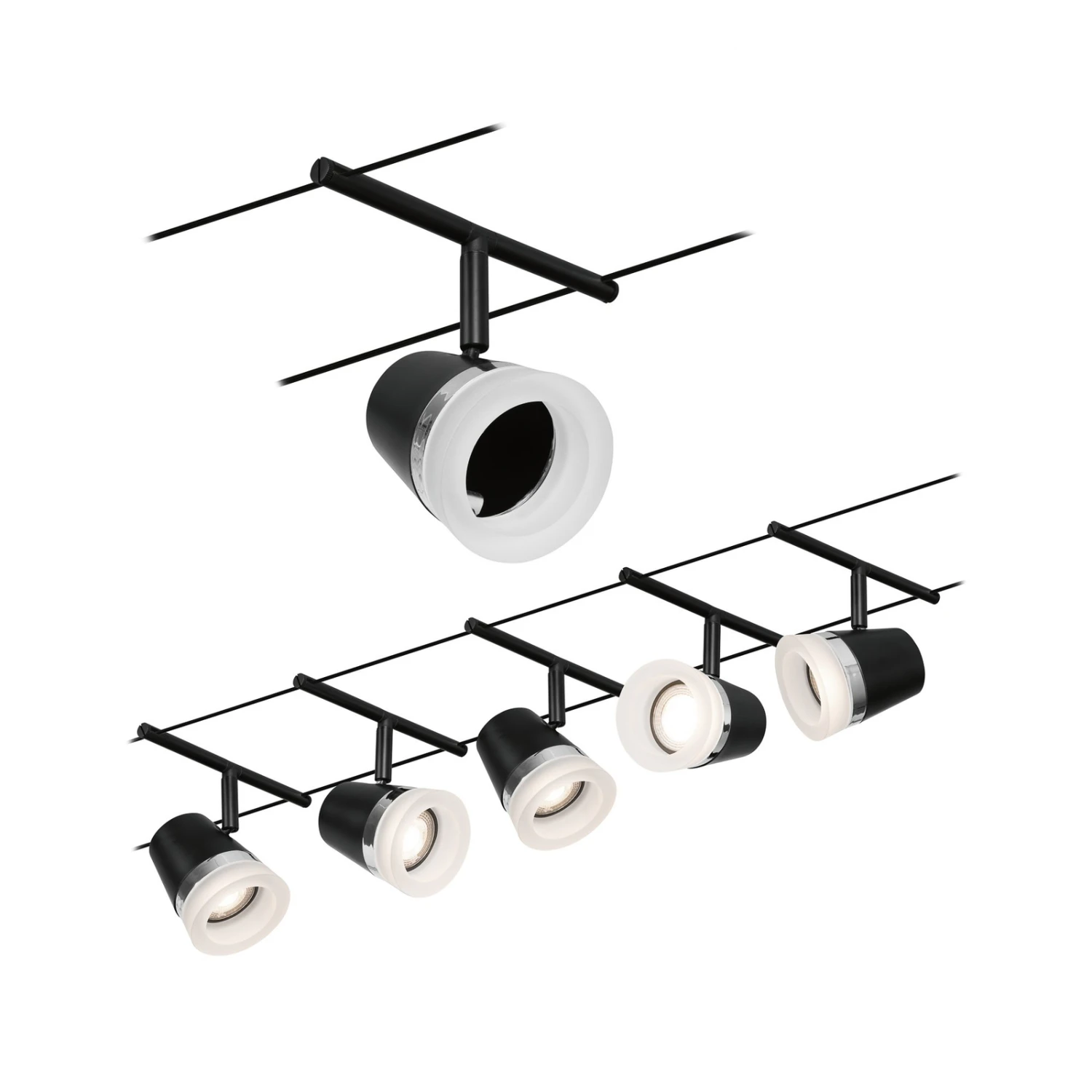 Paulmann Cone Seilsystem Basisset 5fl. Schwarz Mat 3 Paulmann Cone Seilsystem Basisset 5fl. Schwarz Mat