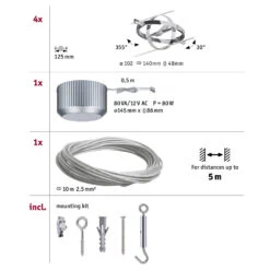 Paulmann Cardan Seilsystem 4fl. Chrom Matt/chrom -Eleganter Beleuchtungsladen 7602920 7