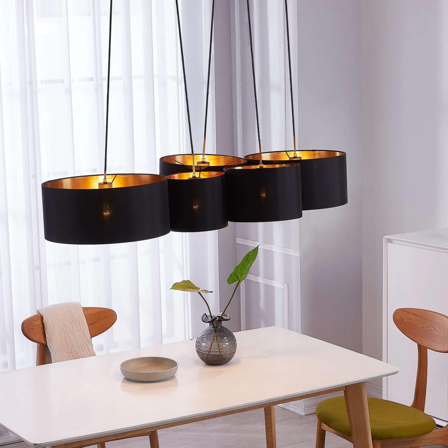 Lindby Vironi Hängelampe, 5-fl., Schwarz, Gold 3 Lindby Vironi Hängelampe, 5-fl., Schwarz, Gold