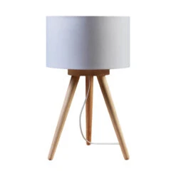 Holz-Tischleuchte Charlia Mit Weißem Stoffschirm -Eleganter Beleuchtungsladen 9621007 3