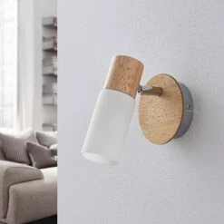 Holzspot Christoph Mit Weißem Schirm -Eleganter Beleuchtungsladen 9621823 2