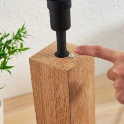 Stoff-Tischleuchte Garry Mit Holzgestell, Eckig -Eleganter Beleuchtungsladen 9624347 7