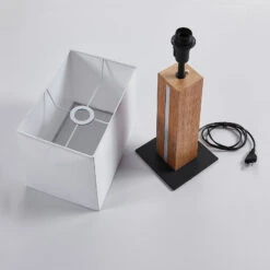 Stoff-Tischleuchte Garry Mit Holzgestell, Eckig -Eleganter Beleuchtungsladen 9624347 8