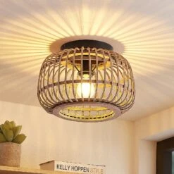 Lindby Bominio Deckenleuchte Aus Rattan, 33 Cm