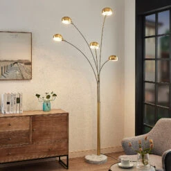 Lindby Sarinio Stehleuchte Mit Marmorfuß, Messing