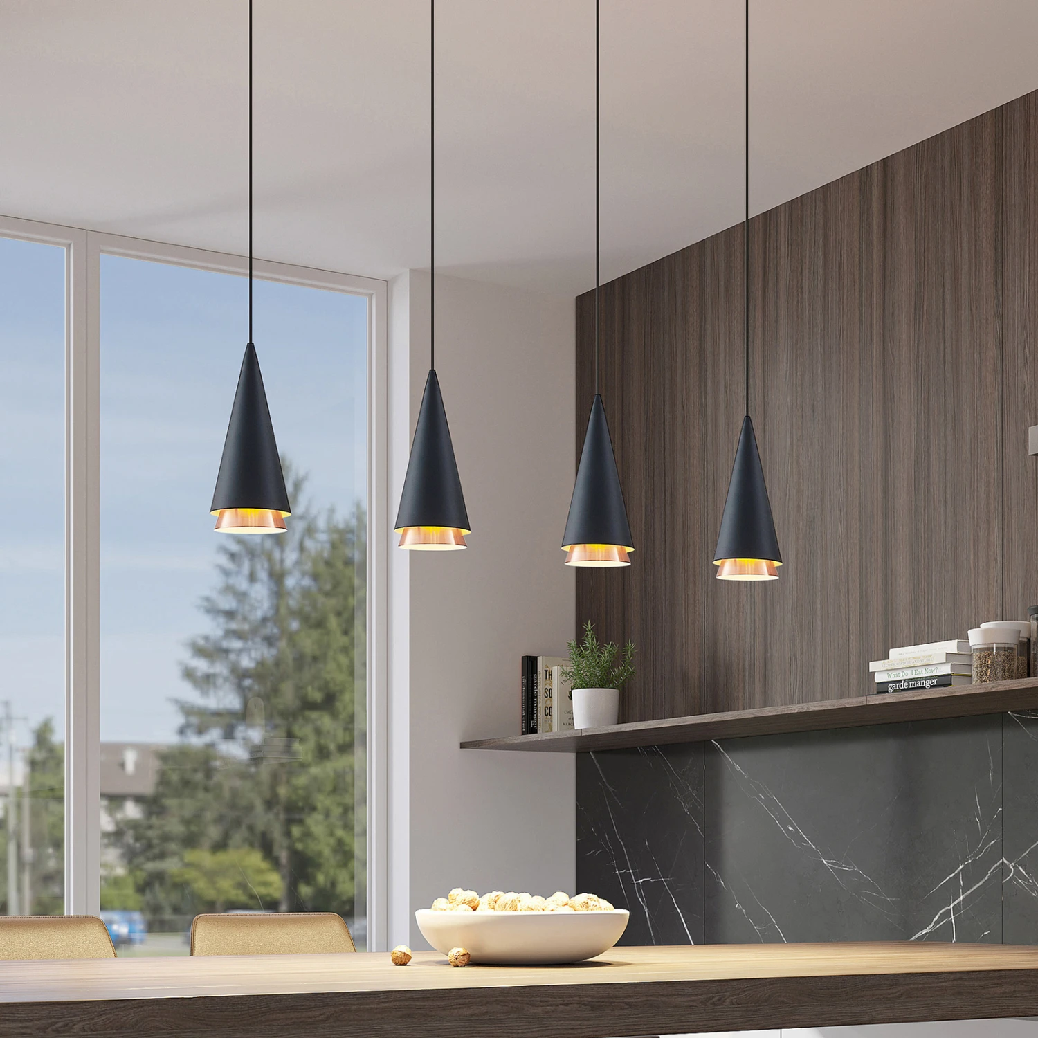 Lucande Naoh Hängeleuchte 4-fl., Schwarz/kupfer 4 Lucande Naoh Hängeleuchte 4-fl., Schwarz/kupfer – Bild 2