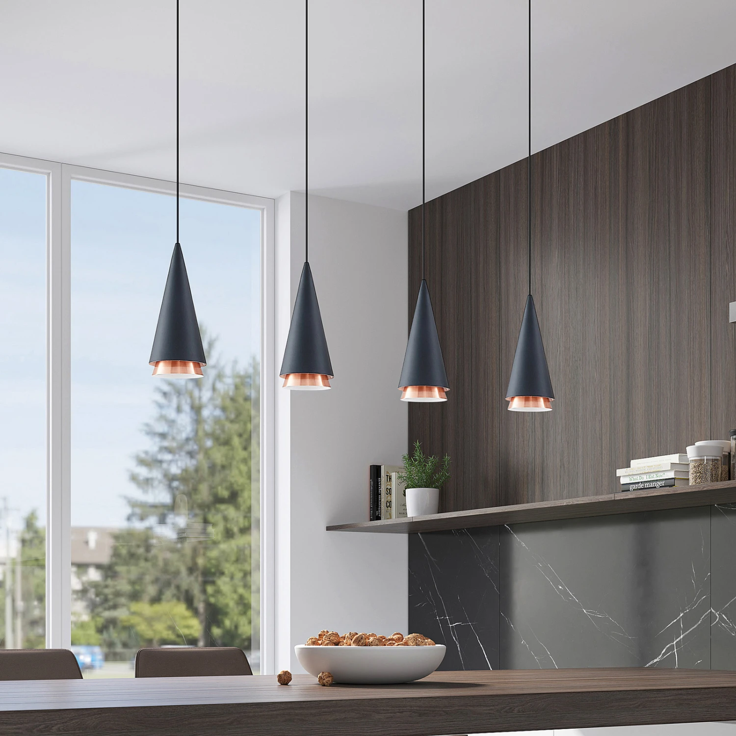 Lucande Naoh Hängeleuchte 4-fl., Schwarz/kupfer 5 Lucande Naoh Hängeleuchte 4-fl., Schwarz/kupfer – Bild 3